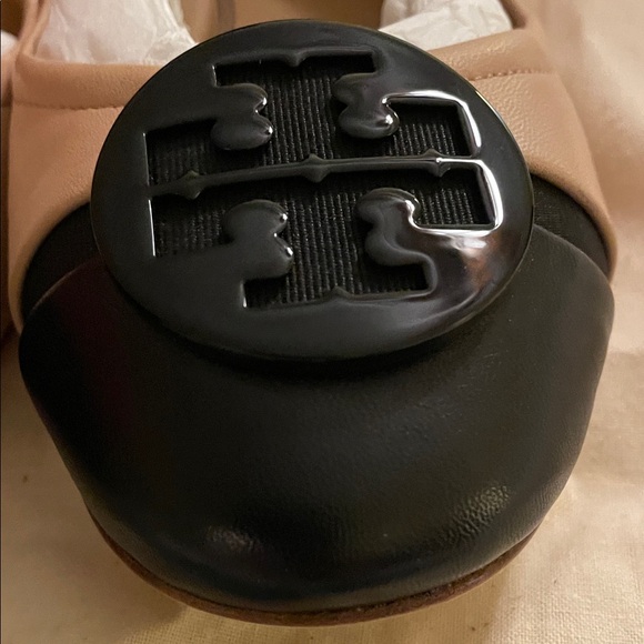 Tory Burch Tan Black minnie cap toe ballet leather 10 - Picture 5 of 12